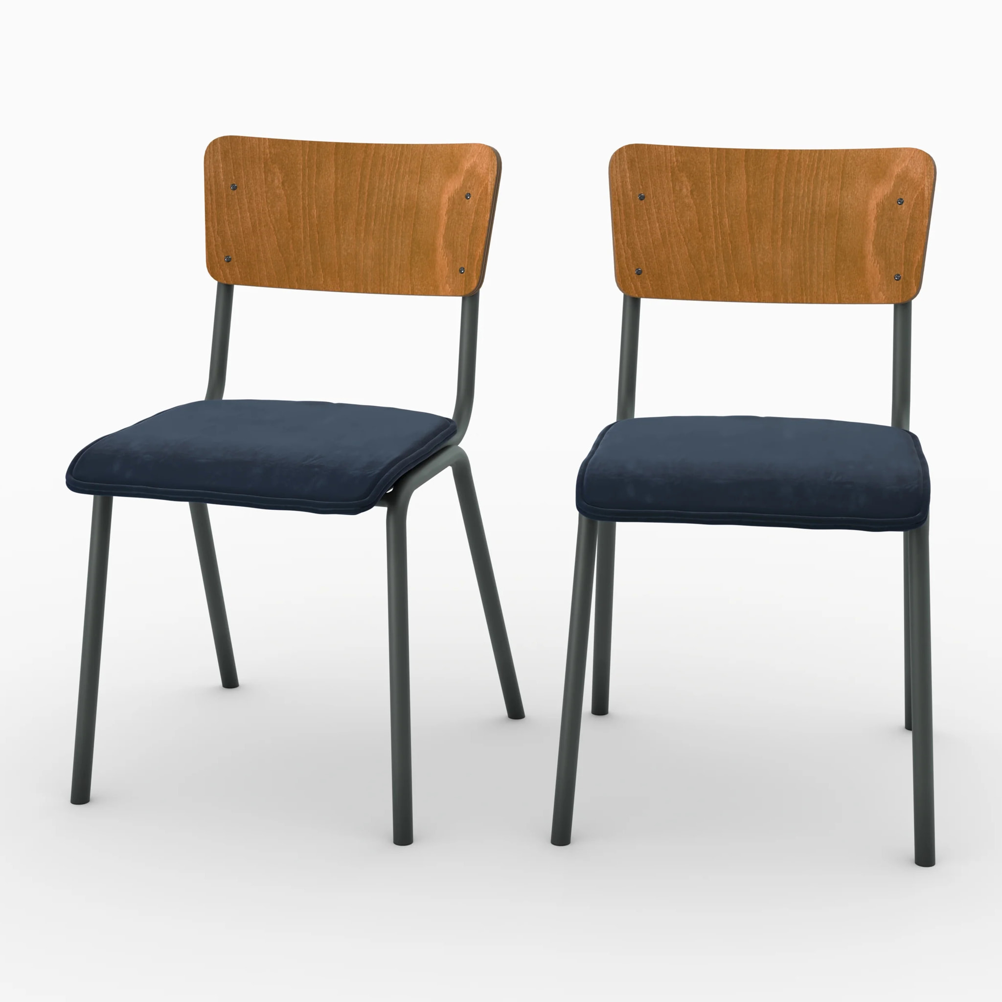 Lot de 2 chaises en bois foncé et velours bleu - Nico