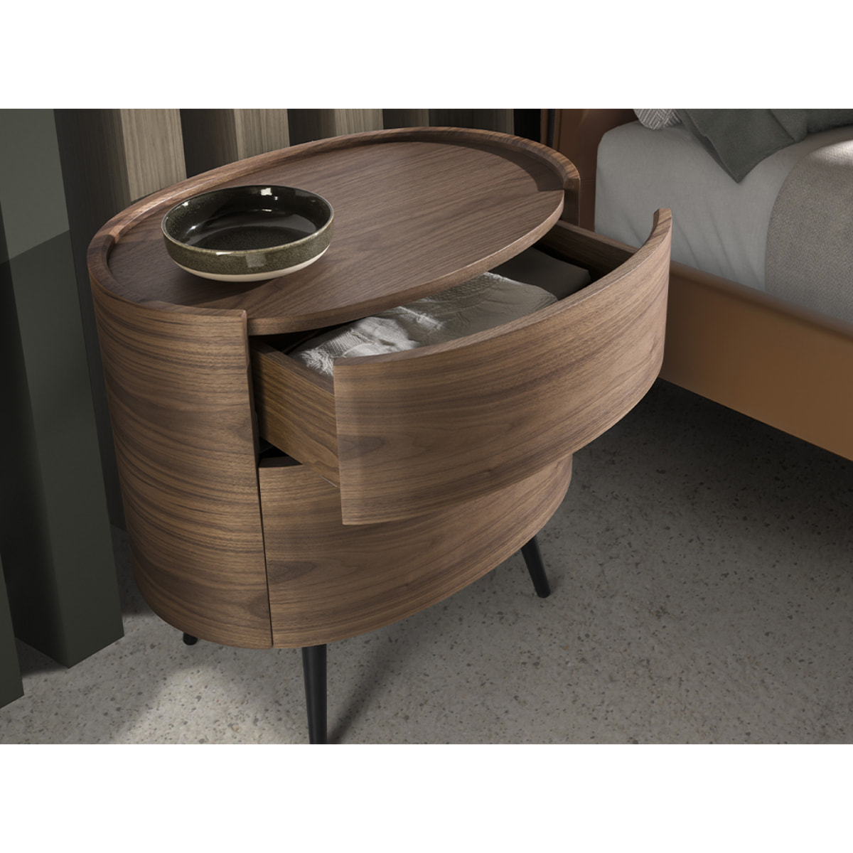 Mesa de noche de nogal 60x42x60cm