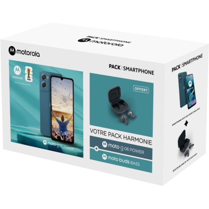 Smartphone MOTOROLA Pack G06 Power 4G 256Go Bleu + Moto Buds Bass