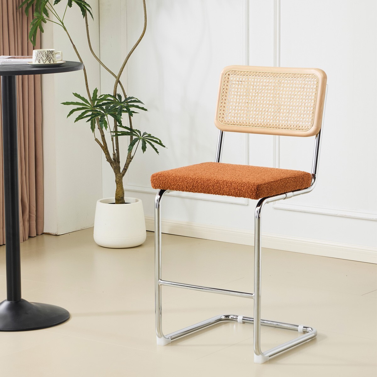 Lot de 2 tabourets de bar en cannage et tissu bouclé - MUSE