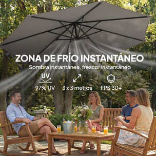 Parasol Excéntrico, Ø300 cm, Sombrilla de Jardín con Base Cruzada, Toldo Ajustable, Manivela, 8 Barras, UPF30+, para Terraza, Patio, Exterior, Gris