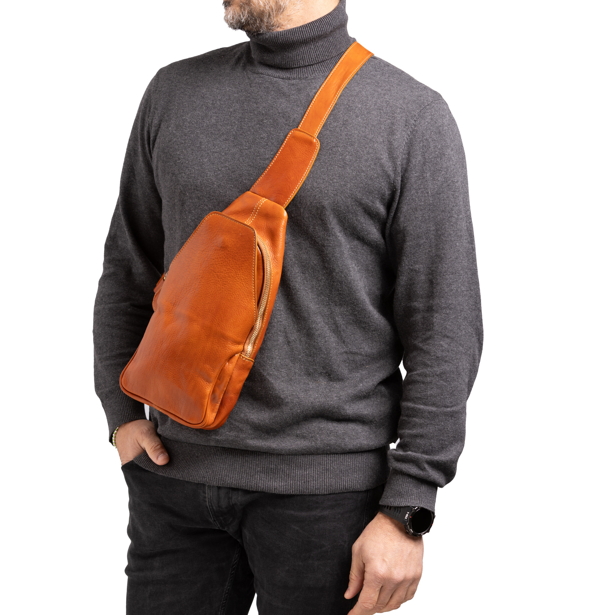 Marsupio  da uomo In Vera pelle Made in Italy 33x17x7 cm