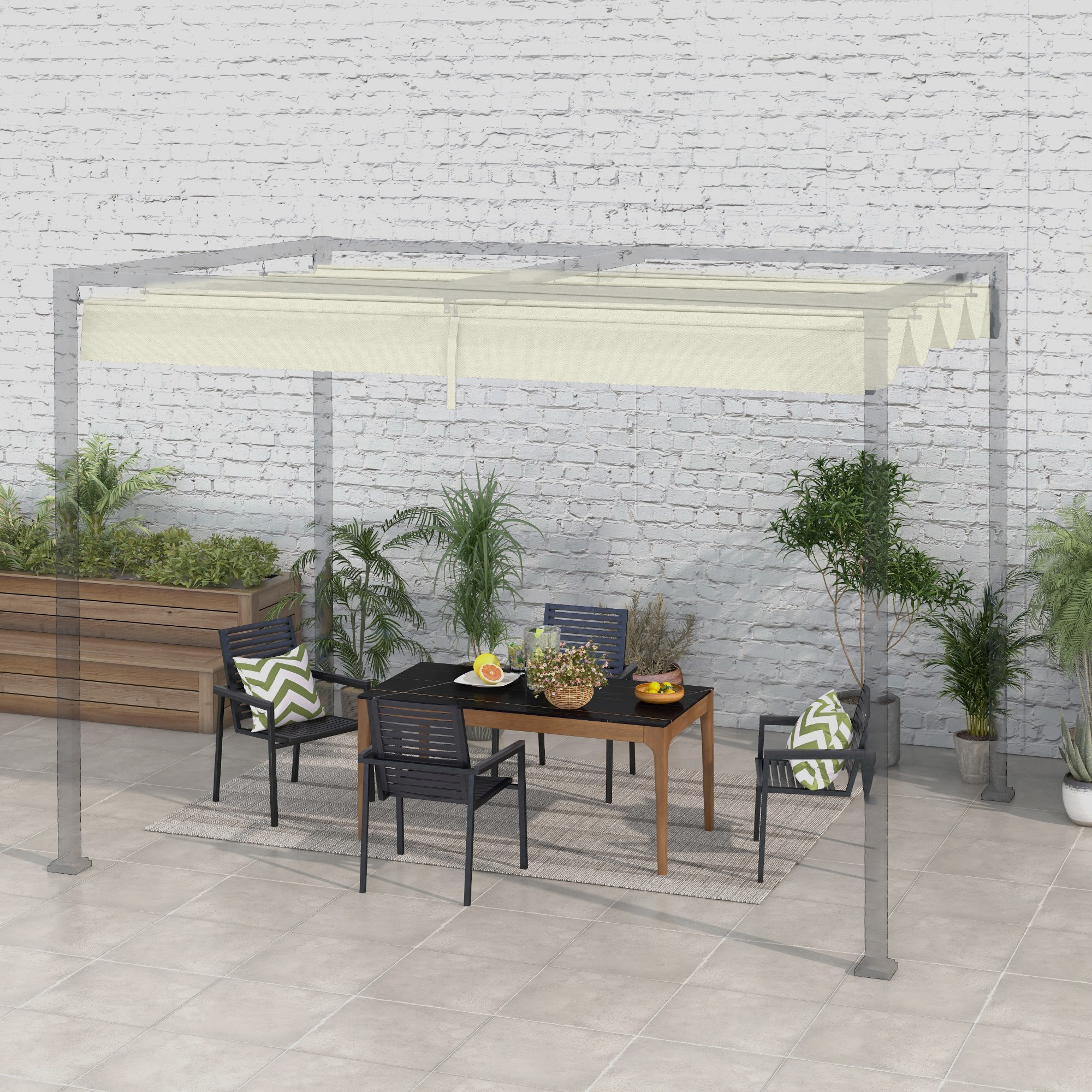 Toile de rechange pour pergola rétractable 3 x 2,15 m polyester haute densité 180 g/m² anti-UV30+ crème