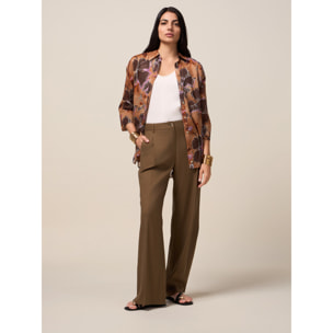 Oltre - Pantaloni palazzo misto lino - Verde militare