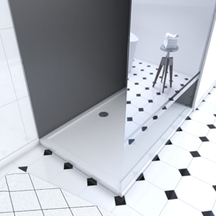 Pack Douche a l'Italienne 90x120 - Kit Panneaux Muraux Gris/Chrome + Receveur + Paroi Miroir 8 mm