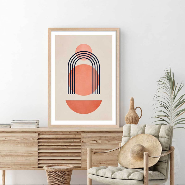 Affiche dessin ""Bauhaus abstrait"" Affiche + cadre en bois - Chêne