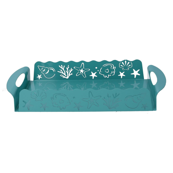 Vassoio in metallo cavalluccio verde acqua rettangolare cm41x20h6