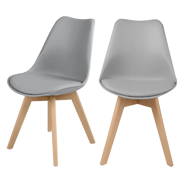 Lot de 2 chaises gris clair et pieds bois - Skandi