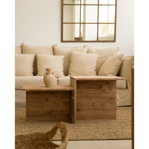 Table basse 2 pièces en bois massif ton chêne foncé 100x45cm Hauteur: 44.6 Longueur: 100 Largeur: 39