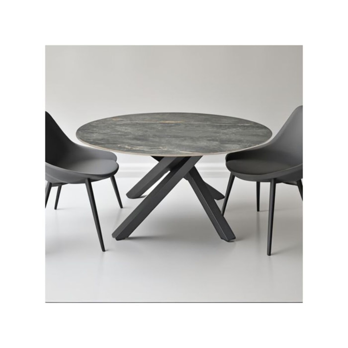 Table de repas D. 150 cm en céramique gris marbré cuivré - MARIA