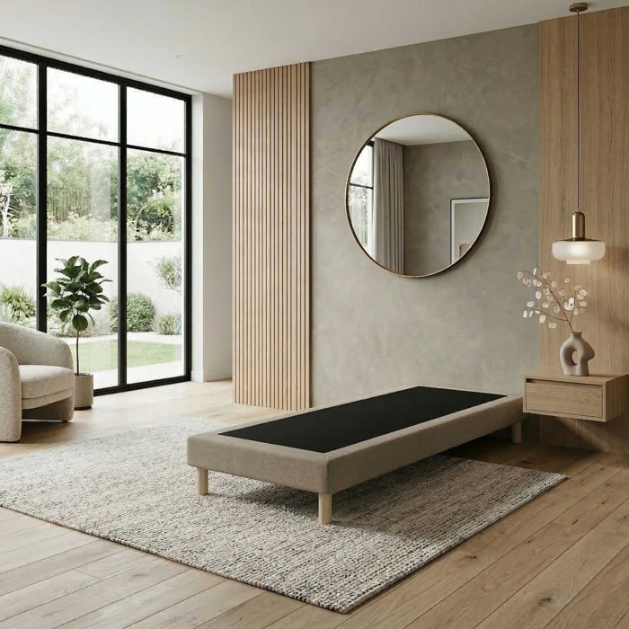 Sommier tapissier à lattes fixes taupe, couchage ferme, soutien optimal
