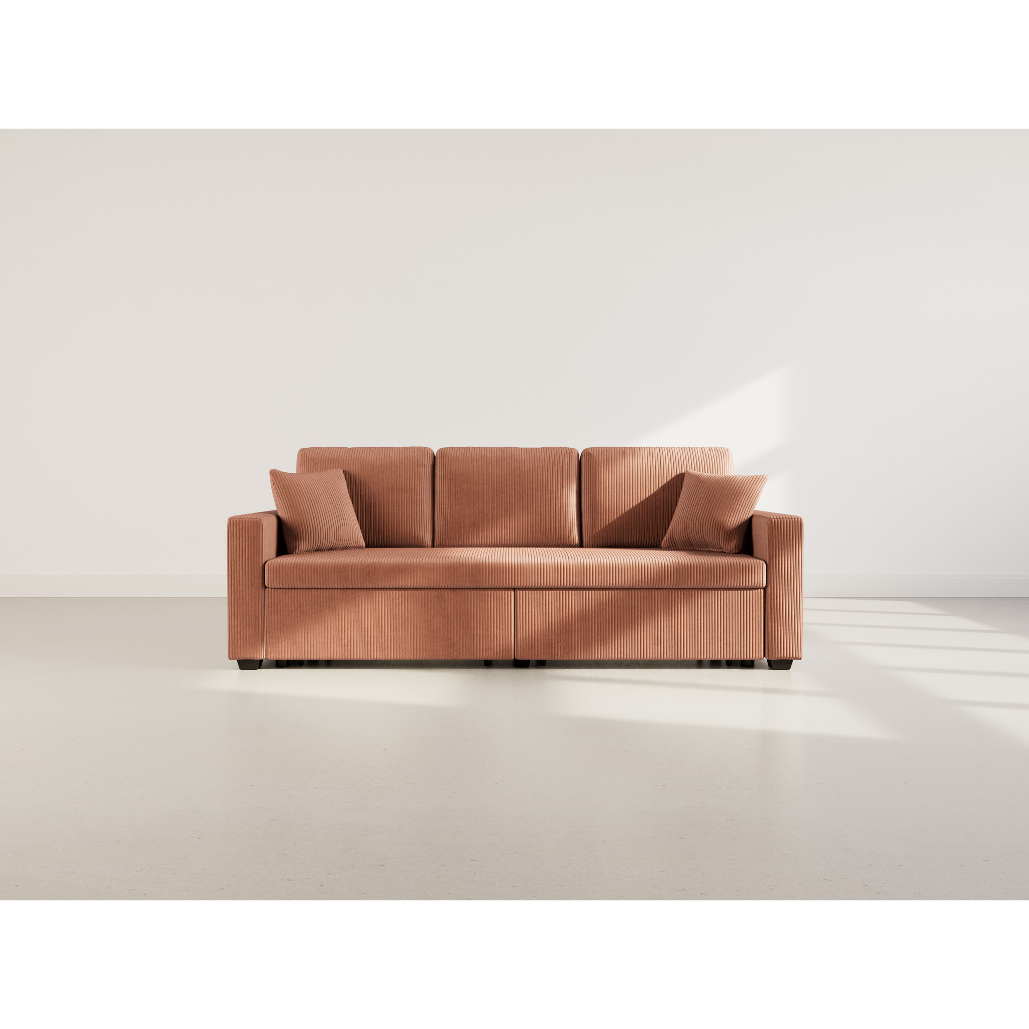 Cyrus - Canapé droit 3 places convertible en velours côtelé - Terracotta