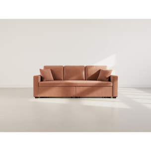 Cyrus - Canapé droit 3 places convertible en velours côtelé - Terracotta