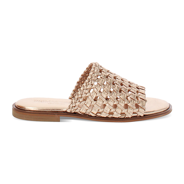 Sandali bassi donna oro in pelle intrecciata