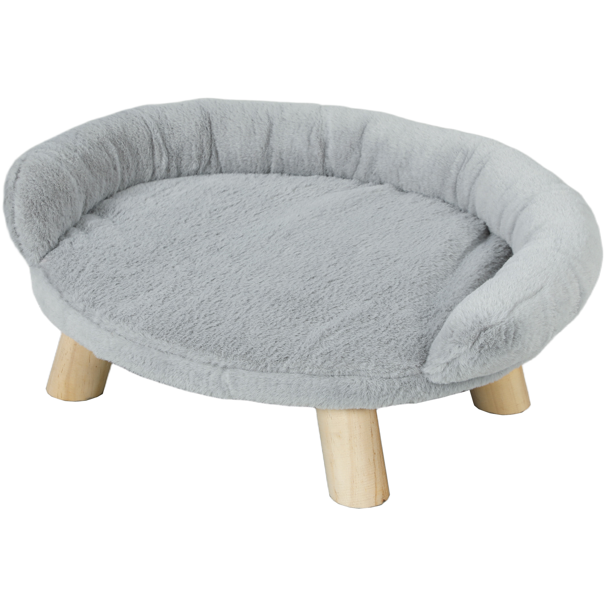 Canapé panier chien ou chat design scandinave housse amovible pieds en bois peluche douce gris