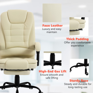 Fauteuil de bureau direction massant inclinable réglable repose-pied coussin lombaires synthétique beige