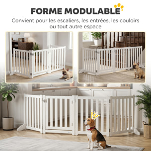 Barrière de sécurité chien pliable modulable autoportante avec porte max. 205 x 60 cm MDF blanc