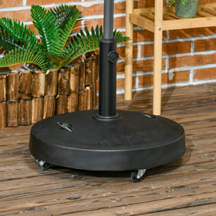 Base de Sombrilla de Jardín de Resina de 25 kg con Ruedas y Asa Retráctil Soporte de Parasol Cuadrado para Postes de Ø38/48 mm para Terraza Patio Ø53x41 cm Negro