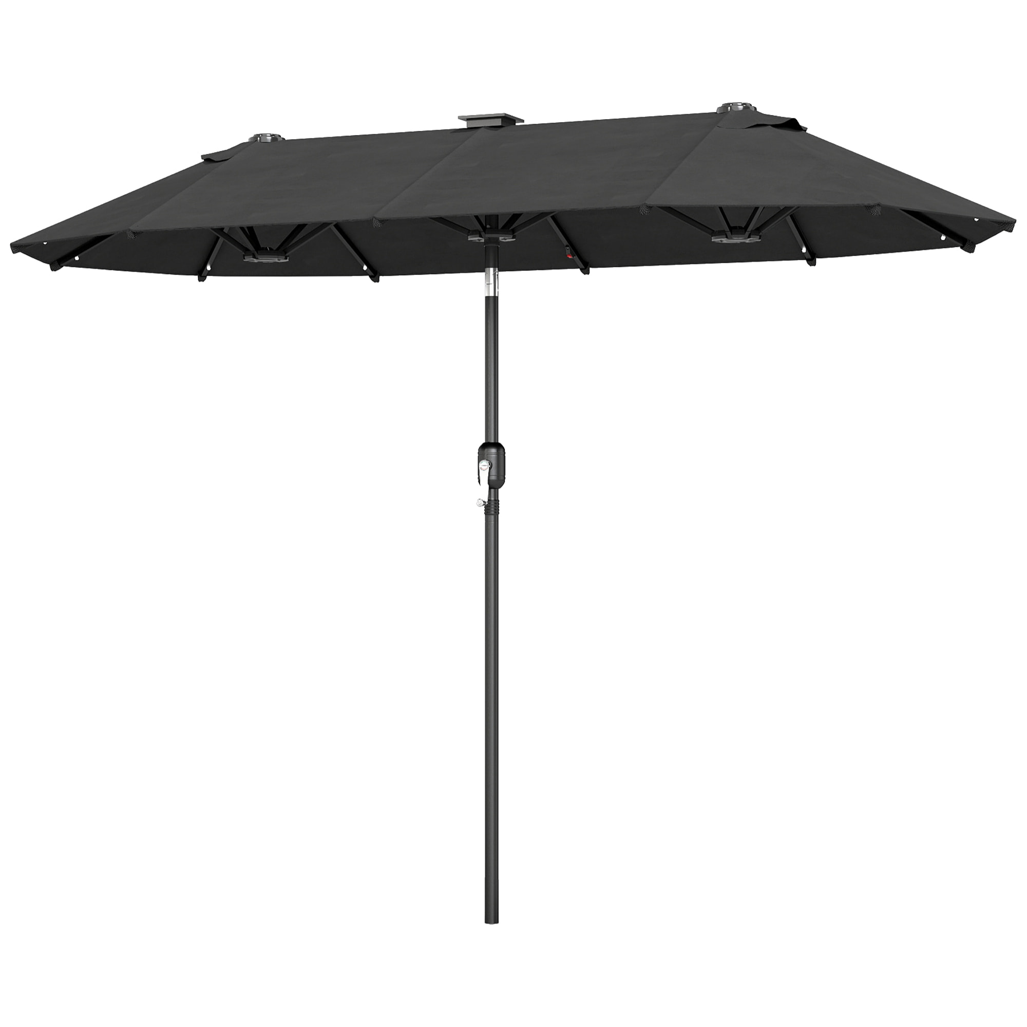 Parasol de jardin double 3 x 1,5 m éclairage solaire polyester gris