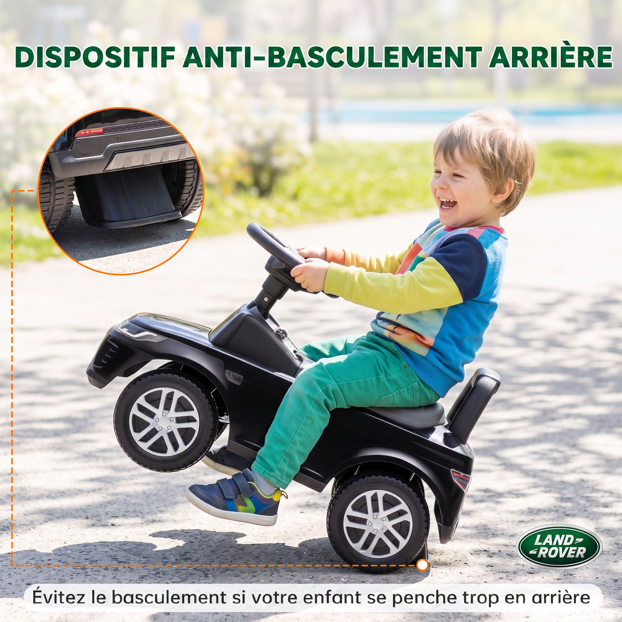 Porteur enfant voiture licence Land Rover Discovery Sport effets sonores noir