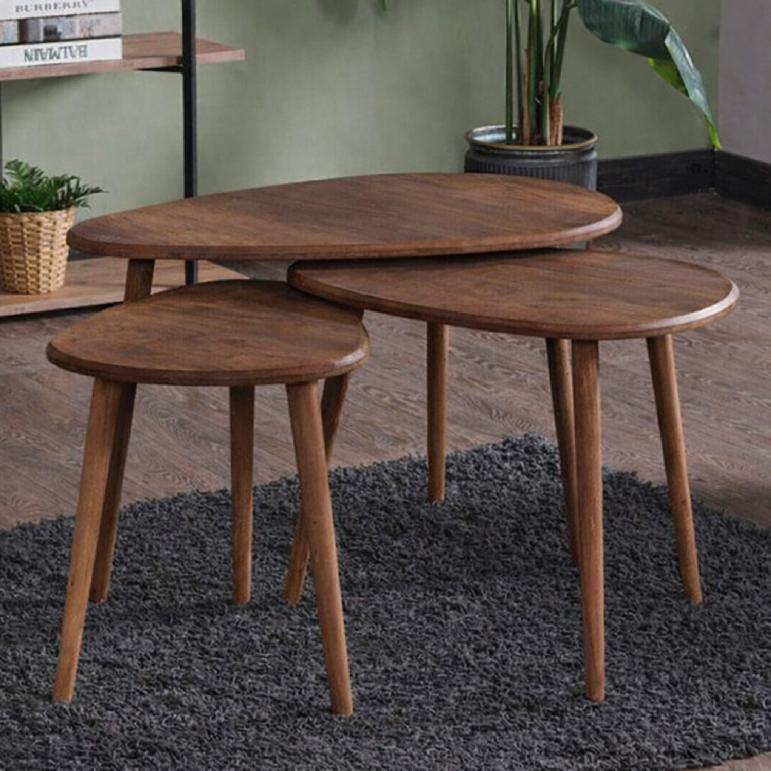 ELENA Set de 3 tables gigognes design effet noyer