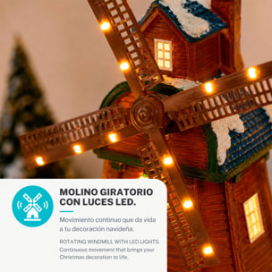 Molino de viento navideño con luces led blanco cálido, movimiento y música, usb o pilas 20x18,5x35,5 cm