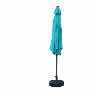 Parasol droit rond Ø300cm - Touquet Turquoise - mât central en aluminium orientable et manivelle d'ouverture