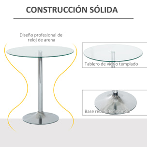 Mesa de Comedor Redonda para 2 Personas, Mesa de Cocina Moderna con Superficie de Vidrio Templado y Base de Acero, para Salón, Comedor, Plateada