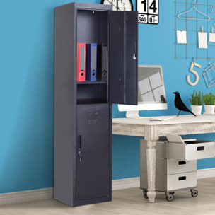 Vestiaire métallique 2 portes verrouillables - armoire métallique - 2 tringles, 4 étagères - acier noir