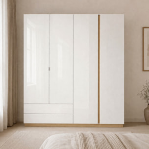 Armadio 4 Ante Con Cassetti Ripiani Guardaroba Moderno Multiuso Camera Da Letto Cameretta 2 Cassetti Salvaspazio 220 x 202.4 x 54 Cm Bianco E Rovere