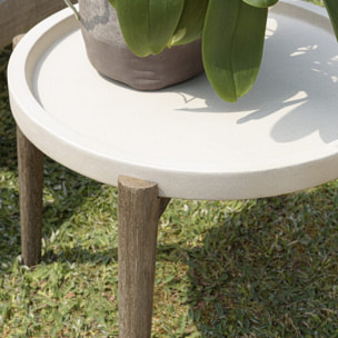 HECTOR - Table d'appoint ronde 50x50cm plateau béton beige pieds acacia