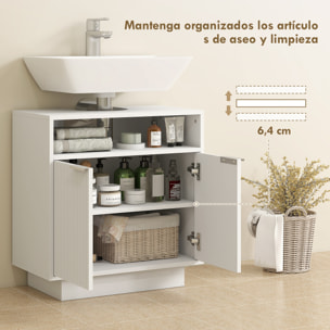 Mueble bajo Lavabo Mueble de Baño con 2 Puertas Acanaladas y Compartimento Abierto Armario de Baño para Lavabo con o sin Pedestal Estilo Moderno 60x33x63 cm Blanco