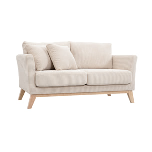 Canapé scandinave déhoussable 2 places en tissu velours côtelé et bois clair OSLO