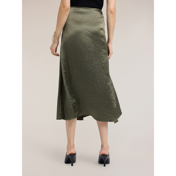 Motivi - Falda de raso con drapeado - Verde militare