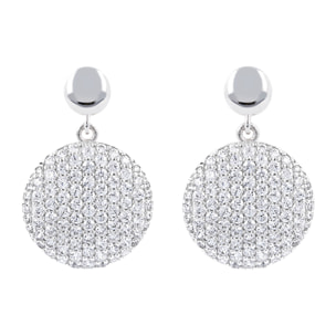 Orecchini Pendenti con Tondo Pavé in Cubic Zirconia in Argento 925 placcato Platino