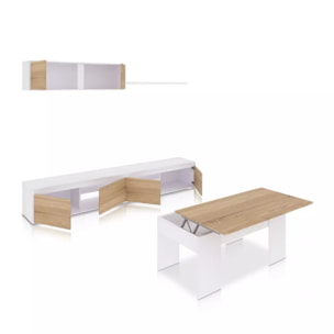 Pack salón con mesa de centro Arlet Plus V2 Blanco Artik (Blanco Mate) - Roble Canadian