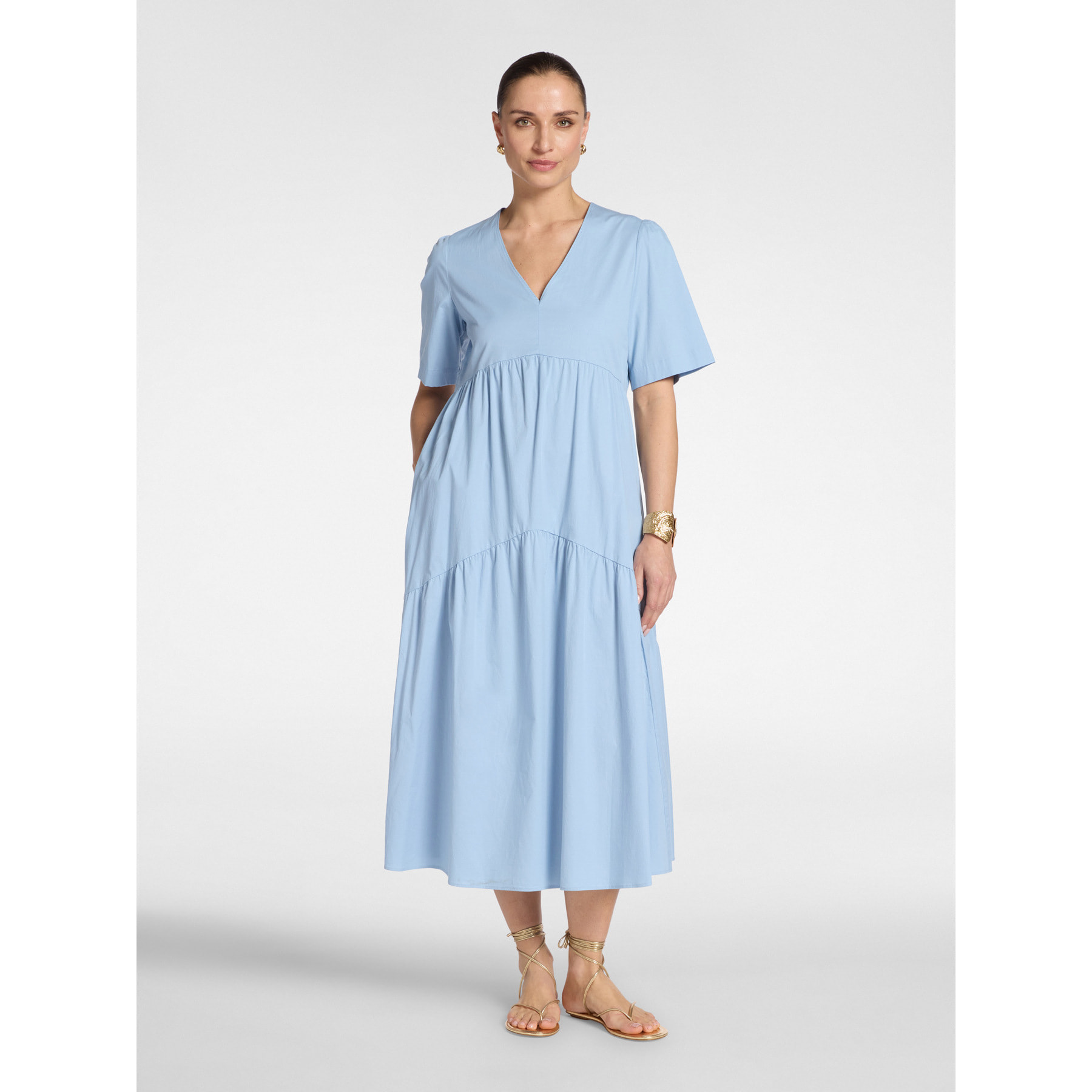 Elena Mirò - Vestido midi con volantes - Light - blue