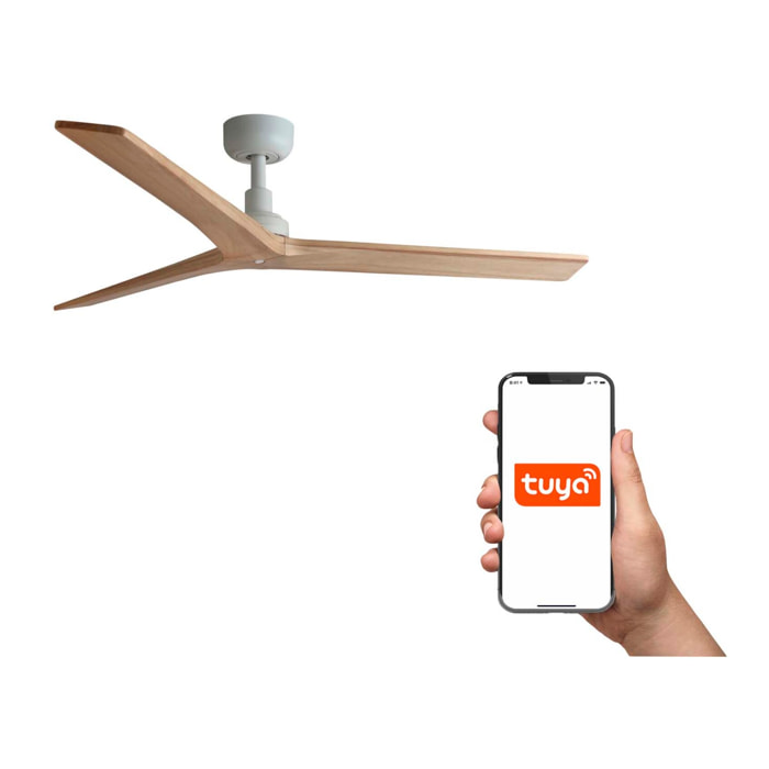 KLIM M Ventilateur de plafond blanc/bois chêne TUYA