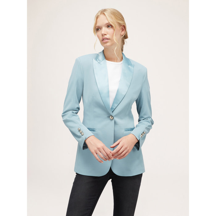 Motivi - Chaqueta de abotonadura sencilla con inserciones de raso - Light - blue