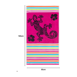 Telo Mare Spugna Jacquard Spiaggia Disegno Geko Multistripe