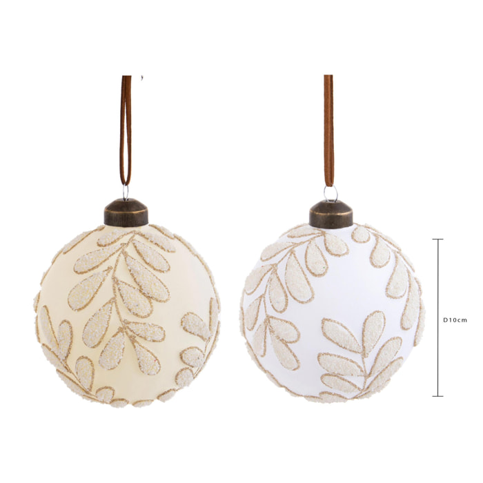 Sfera con Foglie - Pezzi 6 - Colore Champagne - 10x10Hx10cm - Bianchi Dino