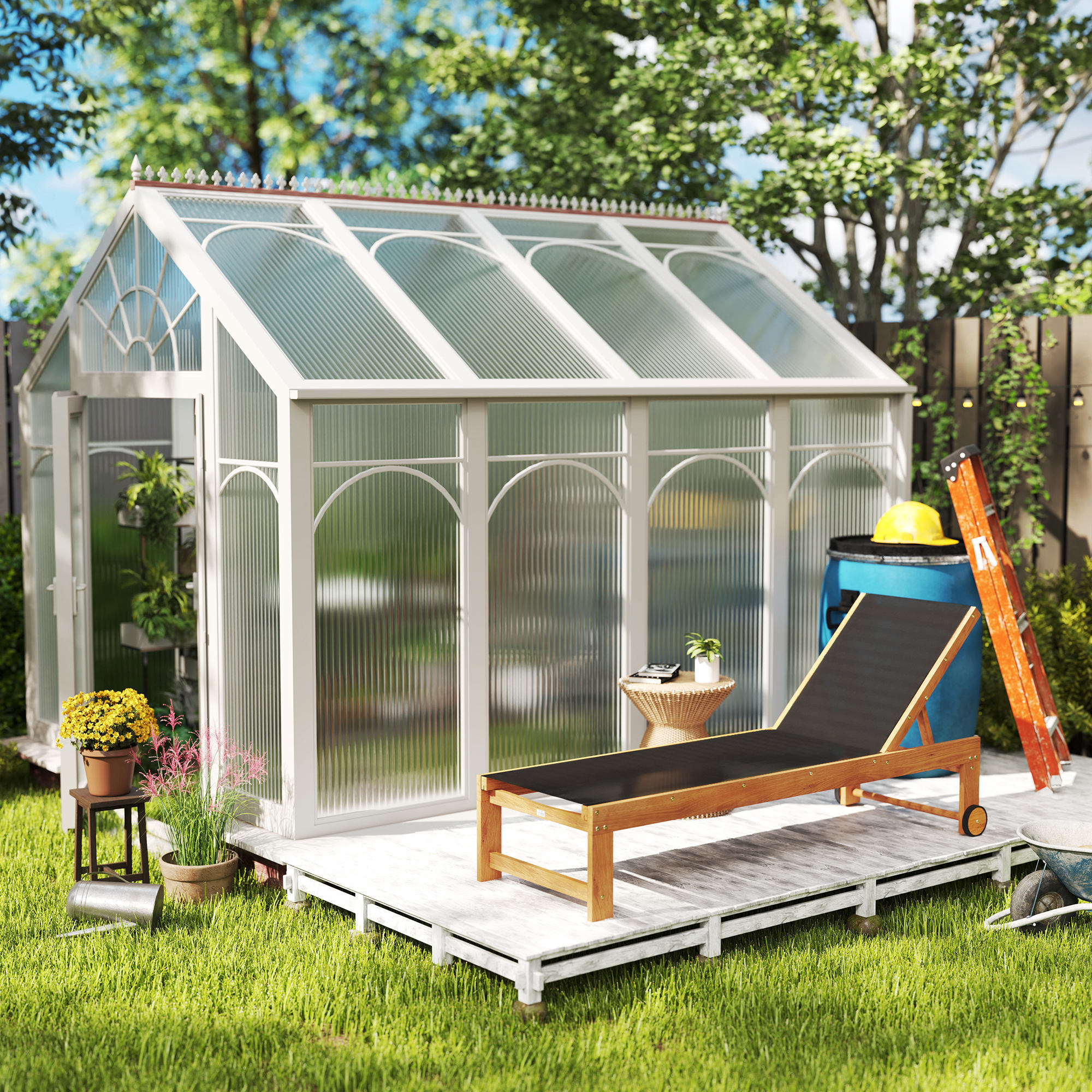 Tumbona de Madera de Acacia con Respaldo Ajustable en 4 Niveles Tumbona de Jardín Exterior con Ruedas Carga 160 kg Tumbona para Patio Terraza Balcón Teca y Negro