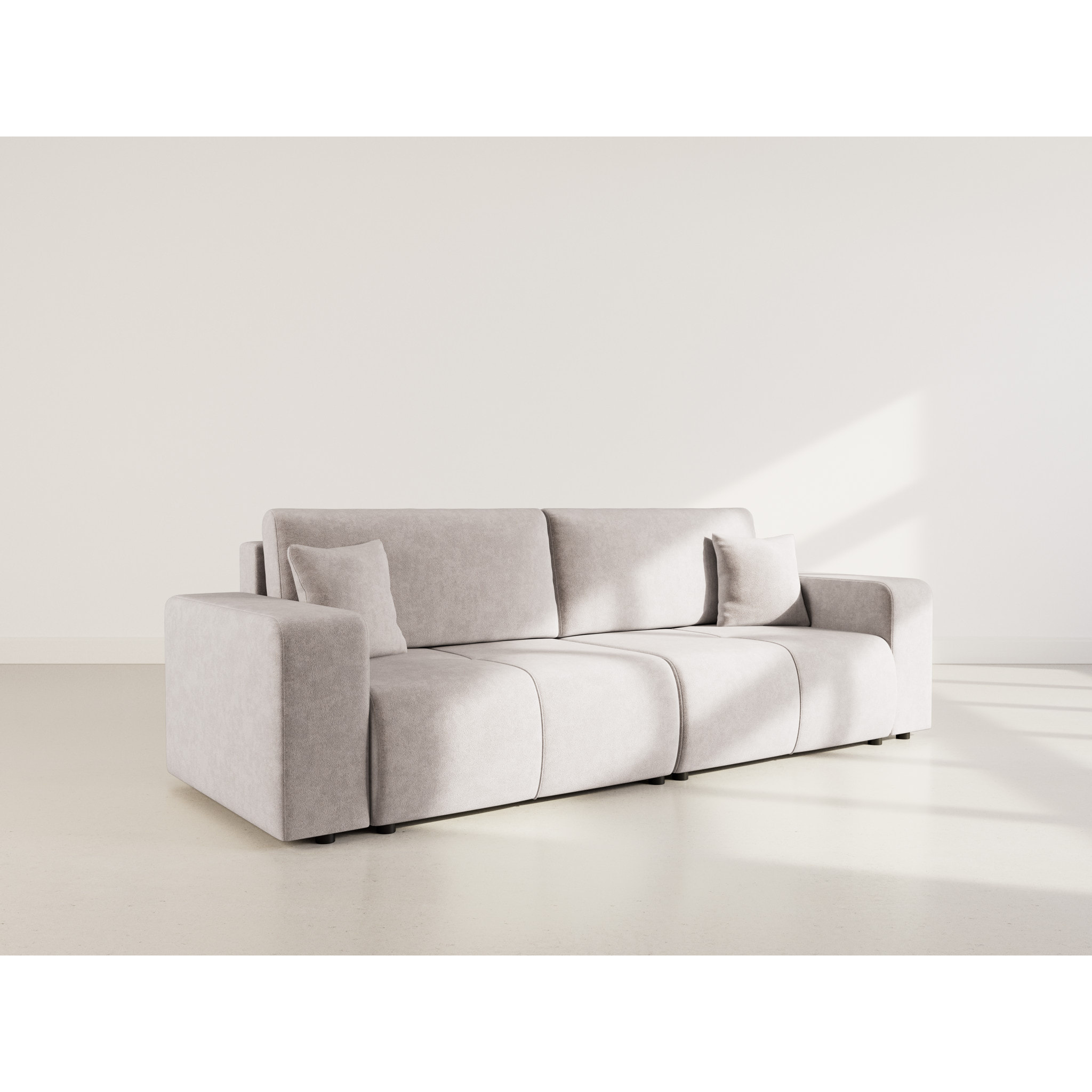 Nicole - Canapé droit 4 places convertible avec coffre en tissu - Gris clair