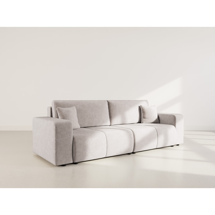 Nicole - Canapé droit 4 places convertible avec coffre en tissu - Gris clair