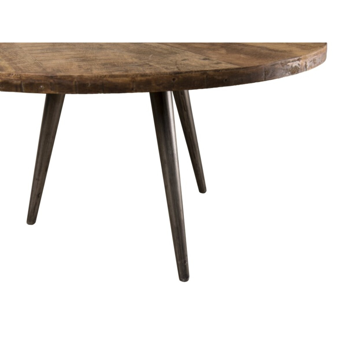SIXTINE - Table basse d'appoint marron ronde 55x55cm teck recyclé pieds métal