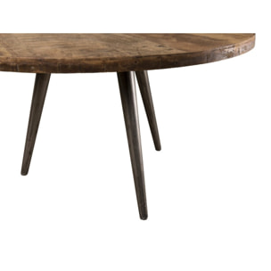 SIXTINE - Table basse d'appoint marron ronde 55x55cm teck recyclé pieds métal