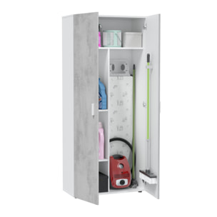 Armadio Multiuso Armadietto Alto Con Doppia Anta e 4 Ripiani Ideale Per Bagno Ingresso Camera Da Letto Garage 80 x 37 x 182 Cm Bianco e Grigio Cemento