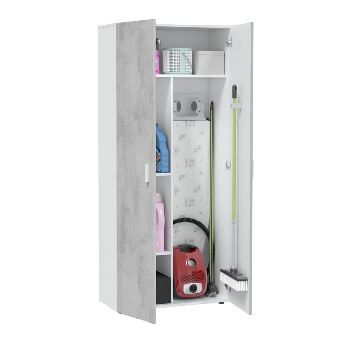 Armadio Multiuso Armadietto Alto Con Doppia Anta e 4 Ripiani Ideale Per Bagno Ingresso Camera Da Letto Garage 80 x 37 x 182 Cm Bianco e Grigio Cemento