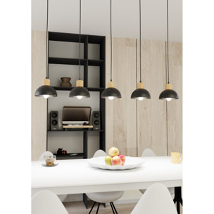 Lampada a sospensione Seco in acciaio nero opaco e legno