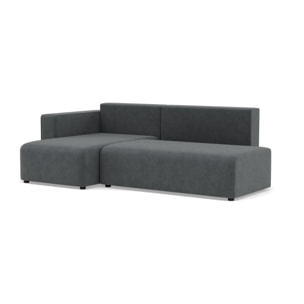 Topaze - canapé d'angle gauche 4 places convertible avec coffre sans accoudoir en velours côtelé - Gris foncé
